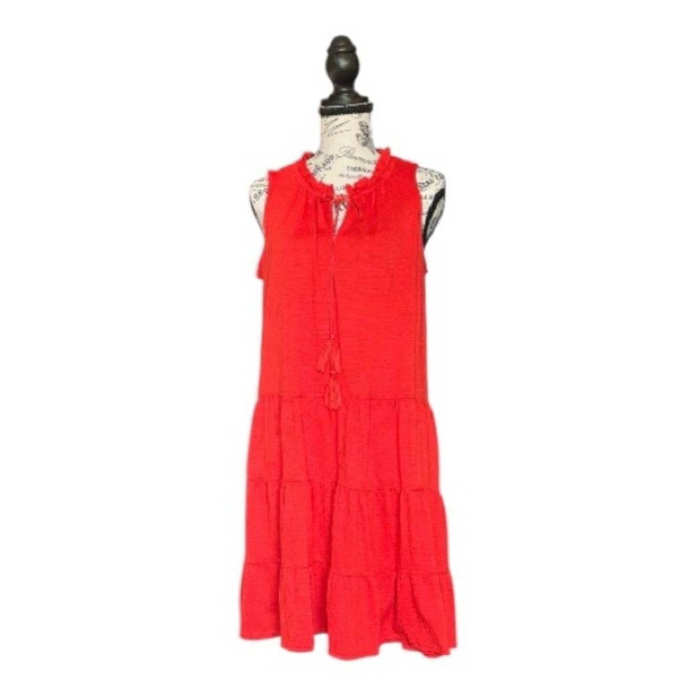 Max Studio vibrant Red Tiered Mini Dress Summer beachwear